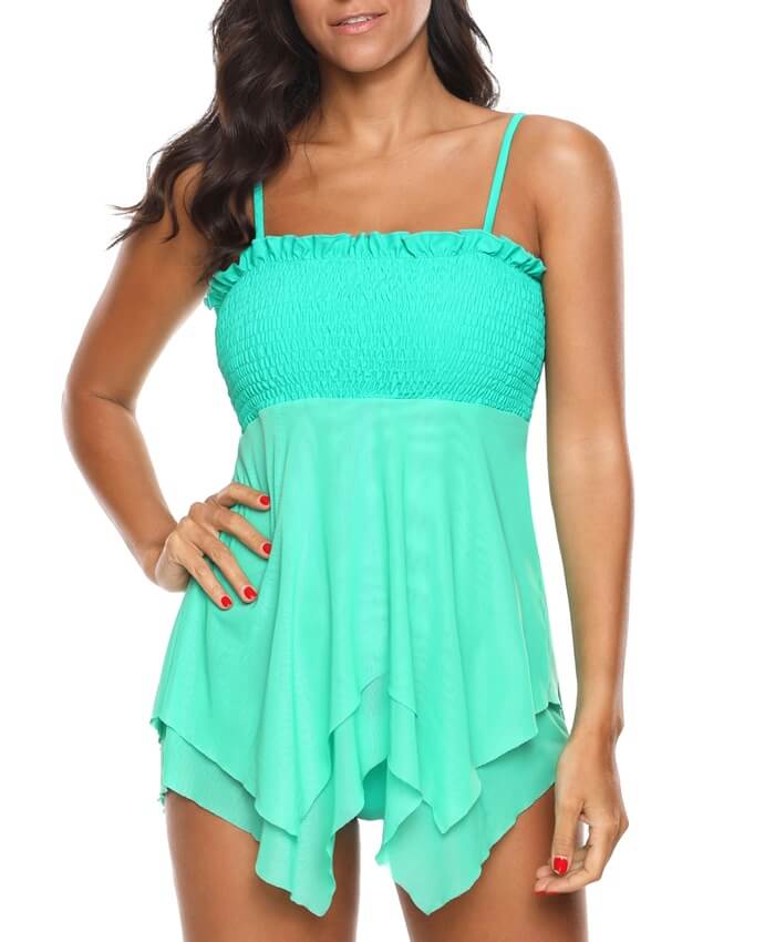 Asymmetric Hem Spaghetti Strap Swimdress and Panty